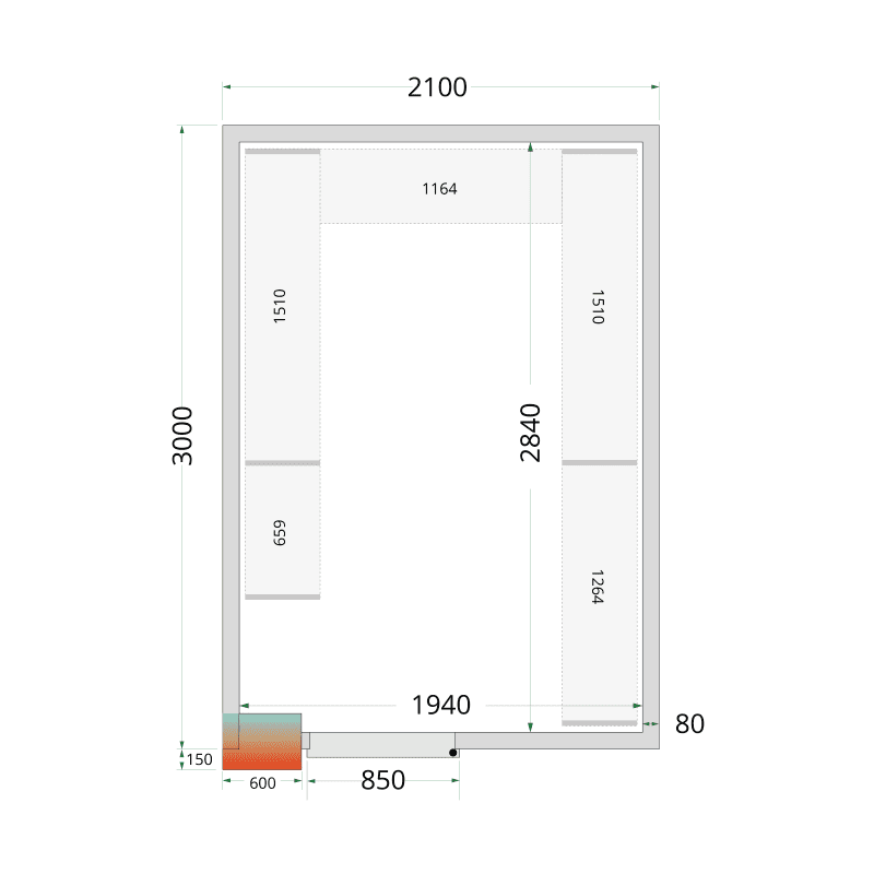 Panneaux de chambre froide 80 mm - CR 210x300x220 WD