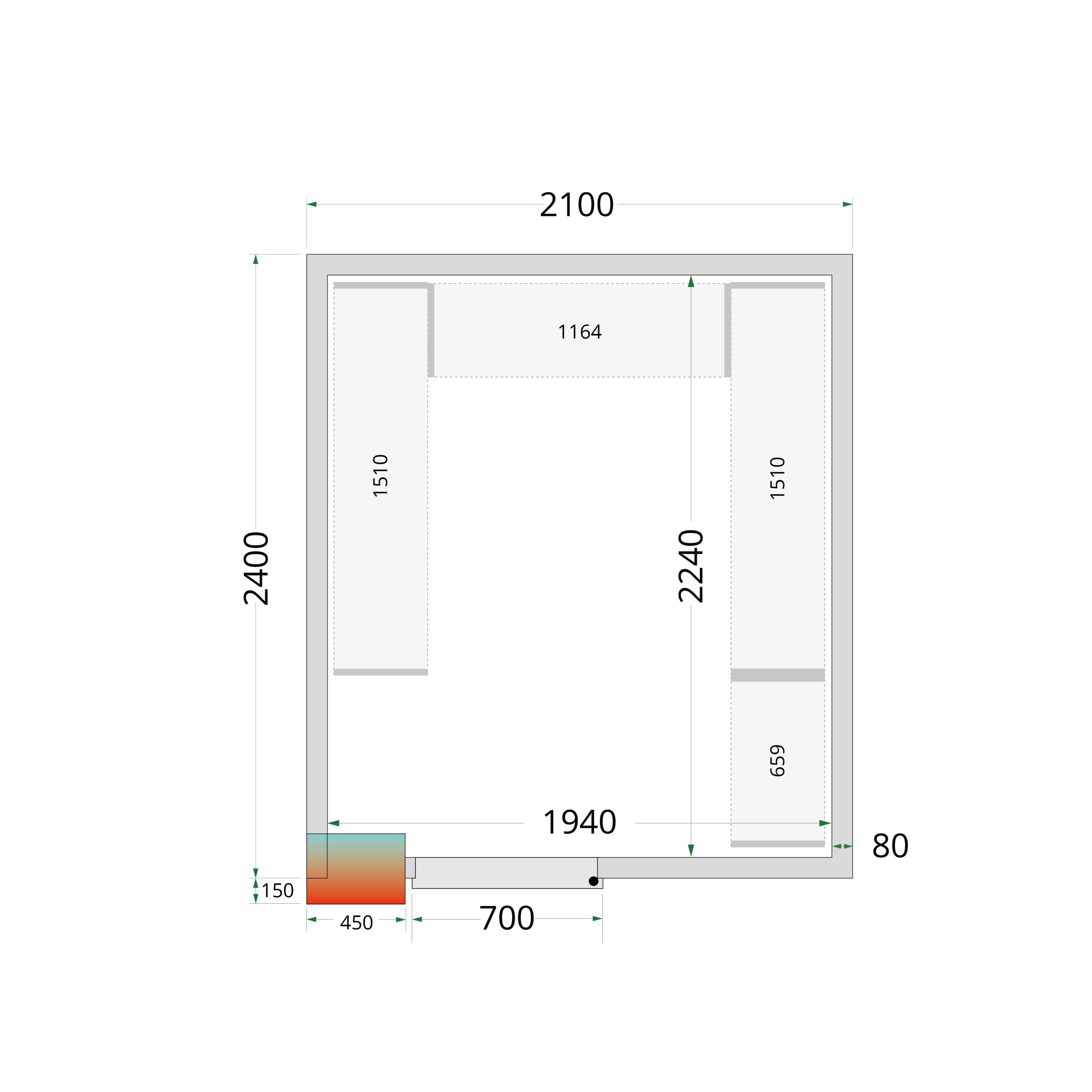 Panneaux de chambre froide 80 mm - CR 210x240x220