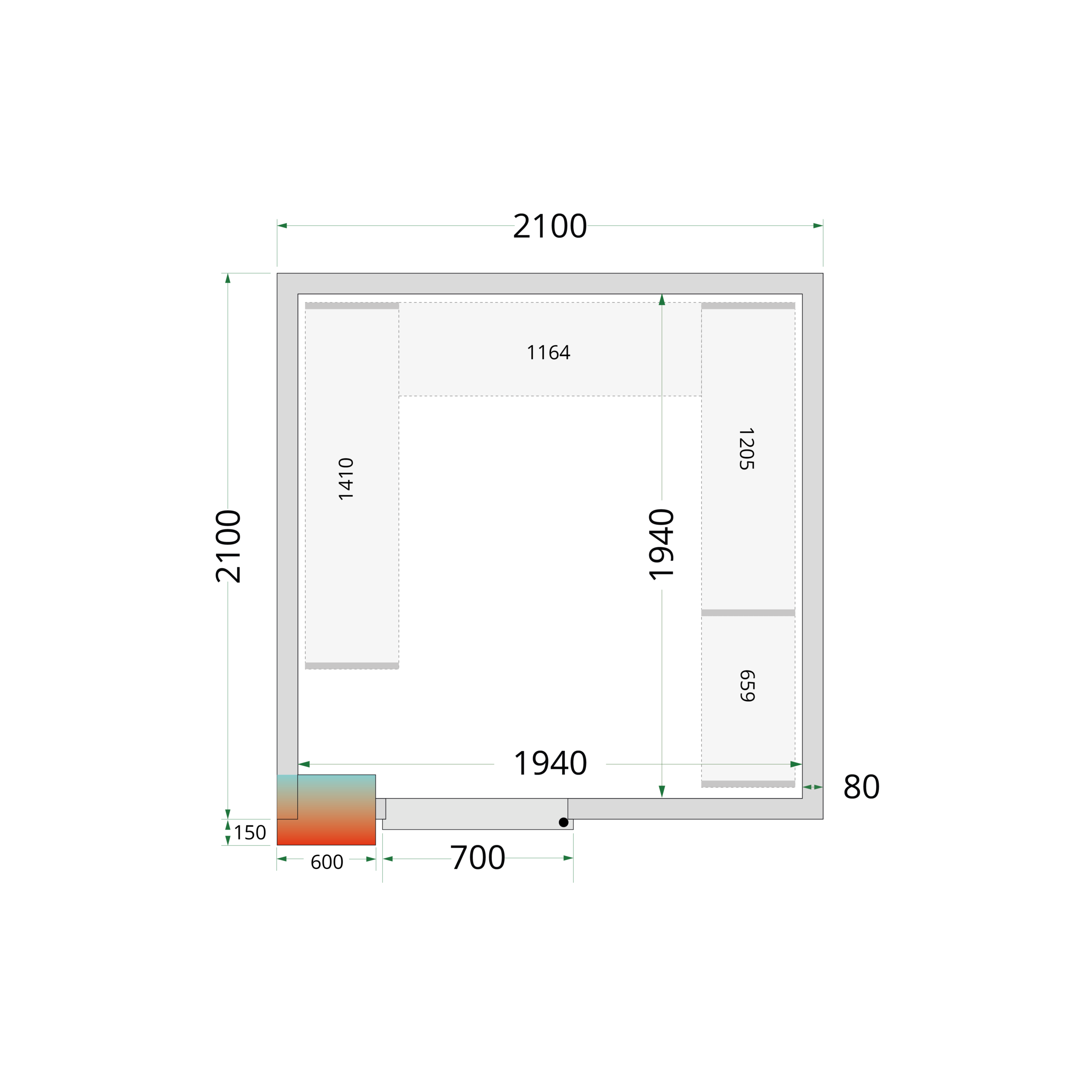 Panneaux de chambre froide 80 mm - CR 210x210x220
