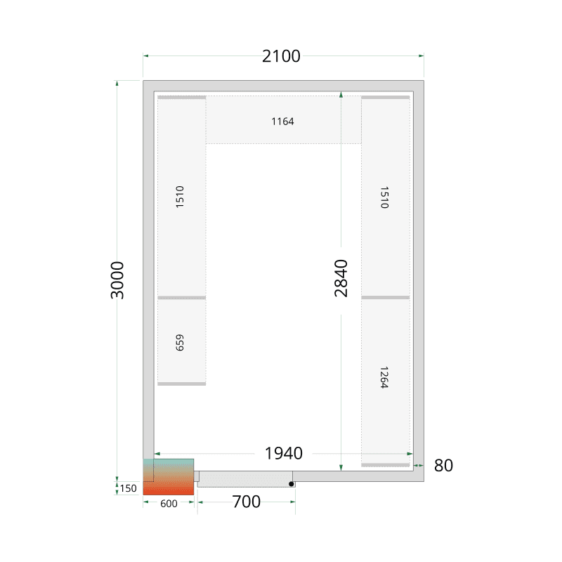 Panneaux de chambre froide 80 mm - CR 210x300x212 NF