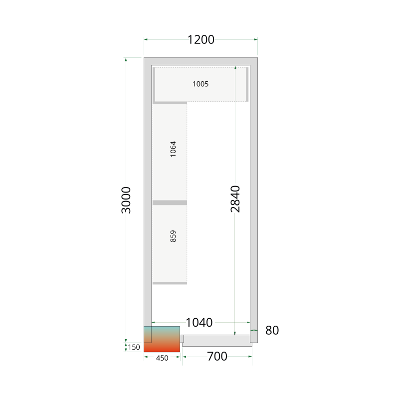 Panneaux de chambre froide 80 mm - CR 120x300x212 NF