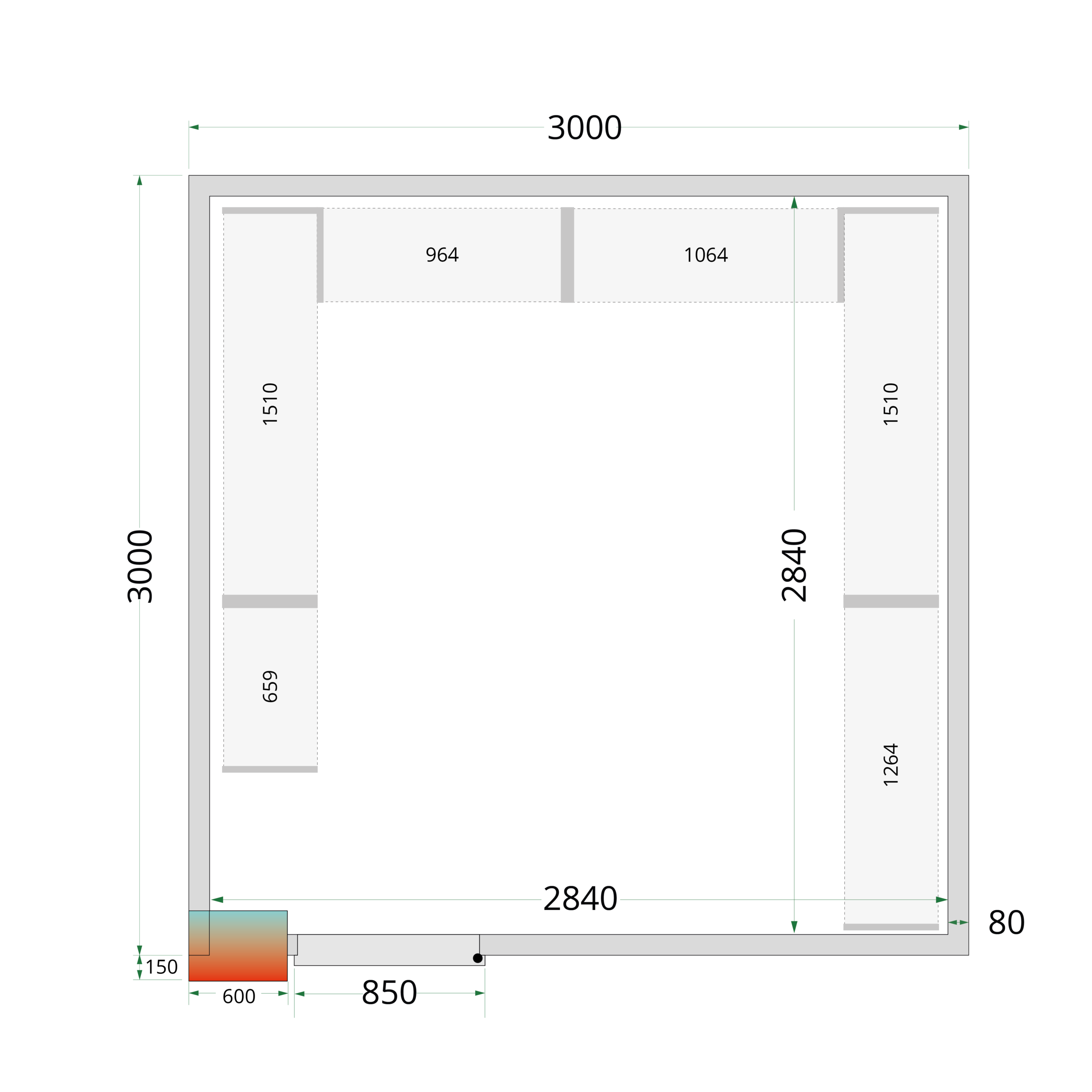 Panneaux de chambre froide 80 mm - CR 300x300x220 WD