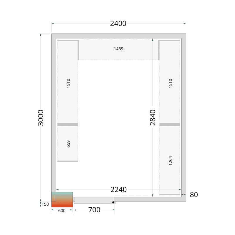 Panneaux de chambre froide 80 mm - CR 240x300x212 NF