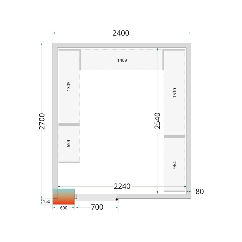 Panneaux de chambre froide 80 mm - CR 240x270x212 NF