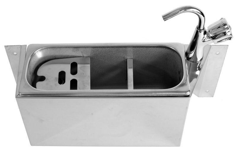 CUILLÈRE À GLACE ÉVIER AVEC ROBINET 380X120X150 AVEC TROU D'ÉVACUATION, RACCORDEMENT À L'EAU ET TUYAU D'ÉVACUATION
