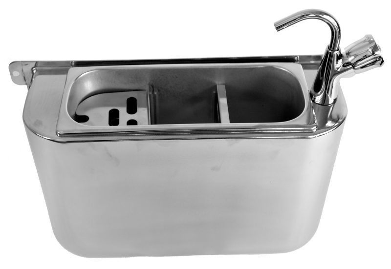 CUILLÈRE À GLACE ÉVIER AVEC ROBINET 410X120X270 AVEC TROU D'ÉVACUATION, RACCORDEMENT À L'EAU ET TUYAU D'ÉVACUATION
