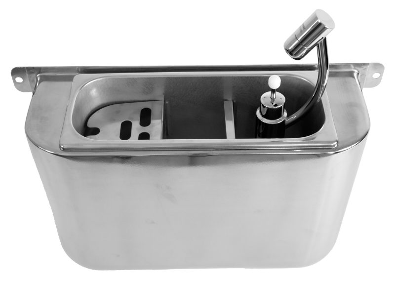 CUILLÈRE À GLACE ÉVIER AVEC DOUCHETTE 410X120X270 AVEC TROU D'ÉVACUATION, RACCORDEMENT À L'EAU ET TUYAU D'ÉVACUATION