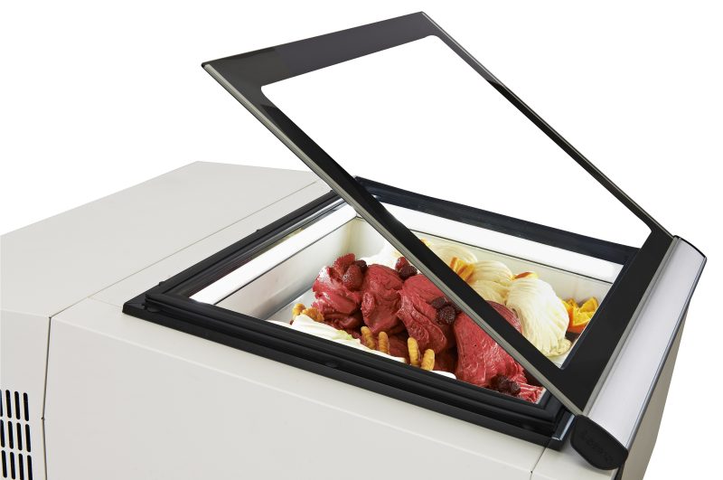 MODÈLE DE TABLE VITRINE À CREME GLACÉE BLANC S'OUVRE DU CÔTÉ FONCTIONNEMENT – Image 2