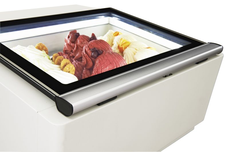 MODÈLE DE TABLE VITRINE À CREME GLACÉE BLANC S'OUVRE DU CÔTÉ FONCTIONNEMENT – Image 3