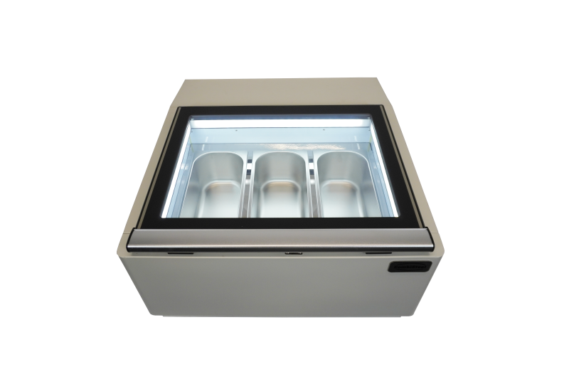 MODÈLE DE TABLE VITRINE À CREME GLACÉE BLANC S'OUVRE DU CÔTÉ FONCTIONNEMENT – Image 8