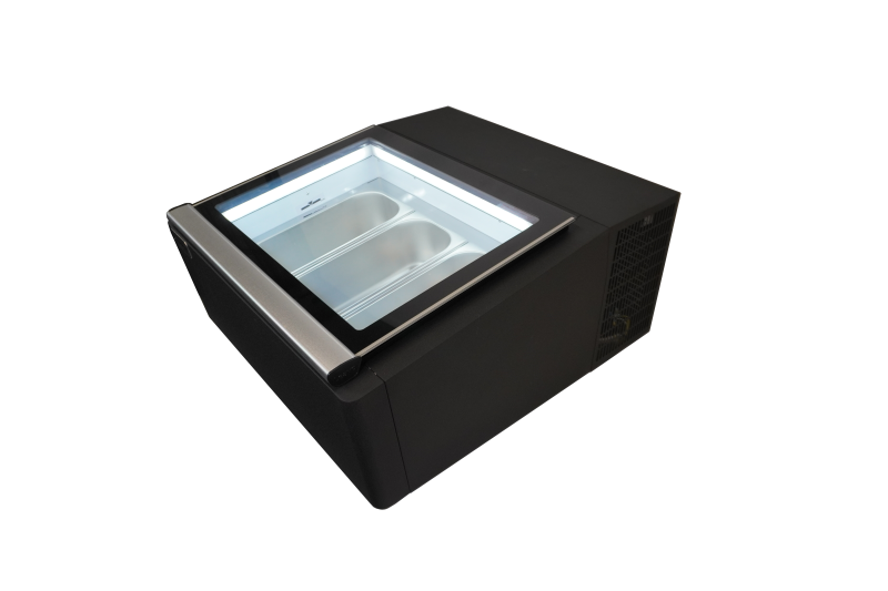 MODÈLE DE TABLE VITRINE À CREME GLACÉE NOIR S'OUVRE DU CÔTÉ FONCTIONNEMENT – Image 4
