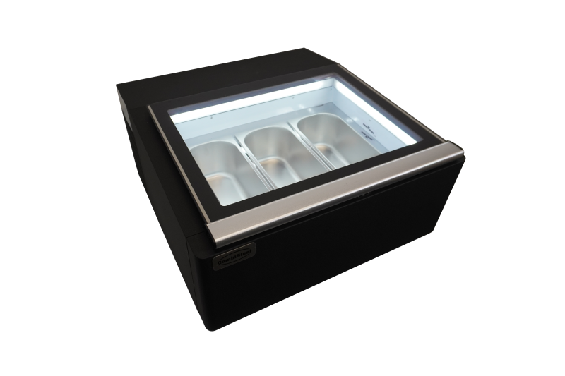 MODÈLE DE TABLE VITRINE À CREME GLACÉE NOIR S'OUVRE DU CÔTÉ FONCTIONNEMENT – Image 6