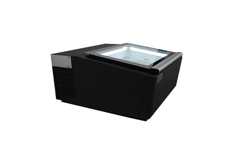 MODÈLE DE TABLE VITRINE À CREME GLACÉE NOIR S'OUVRE DU CÔTÉ FONCTIONNEMENT – Image 7