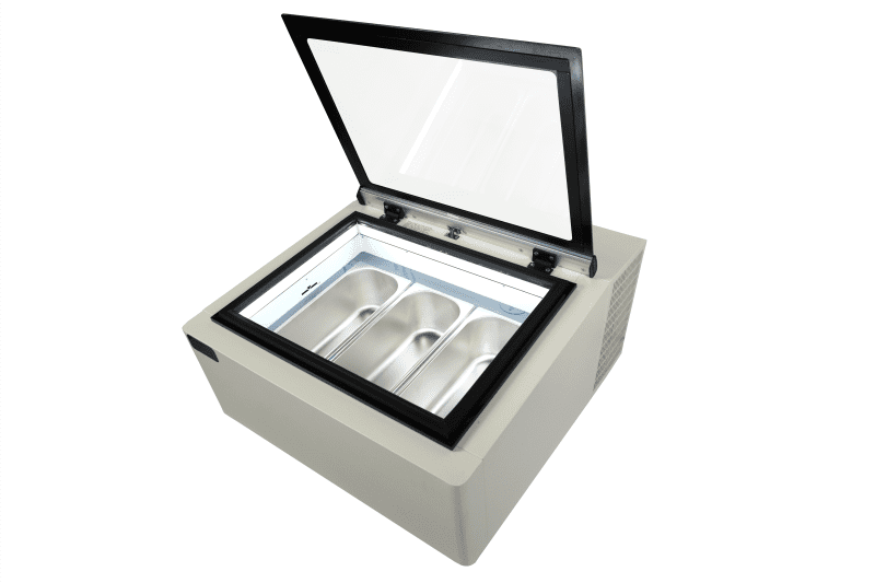 MODÈLE DE TABLE VITRINE À CREME GLACÉE BLANC S'OUVRE DU CÔTÉ CLIENT – Image 8