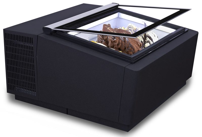 MODÈLE DE TABLE VITRINE À CREME GLACÉE NOIR S'OUVRE DU CÔTÉ CLIENT – Image 2