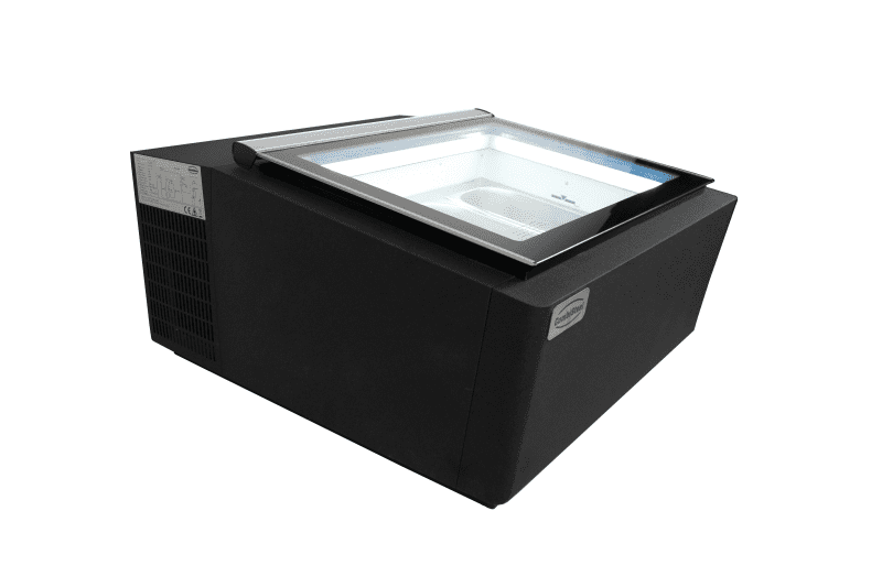 MODÈLE DE TABLE VITRINE À CREME GLACÉE NOIR S'OUVRE DU CÔTÉ CLIENT – Image 4