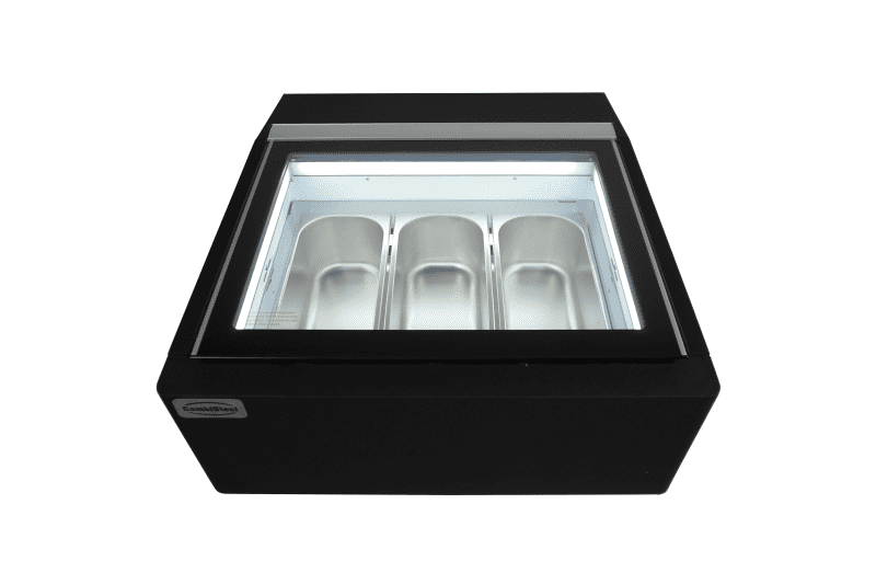 MODÈLE DE TABLE VITRINE À CREME GLACÉE NOIR S'OUVRE DU CÔTÉ CLIENT – Image 5