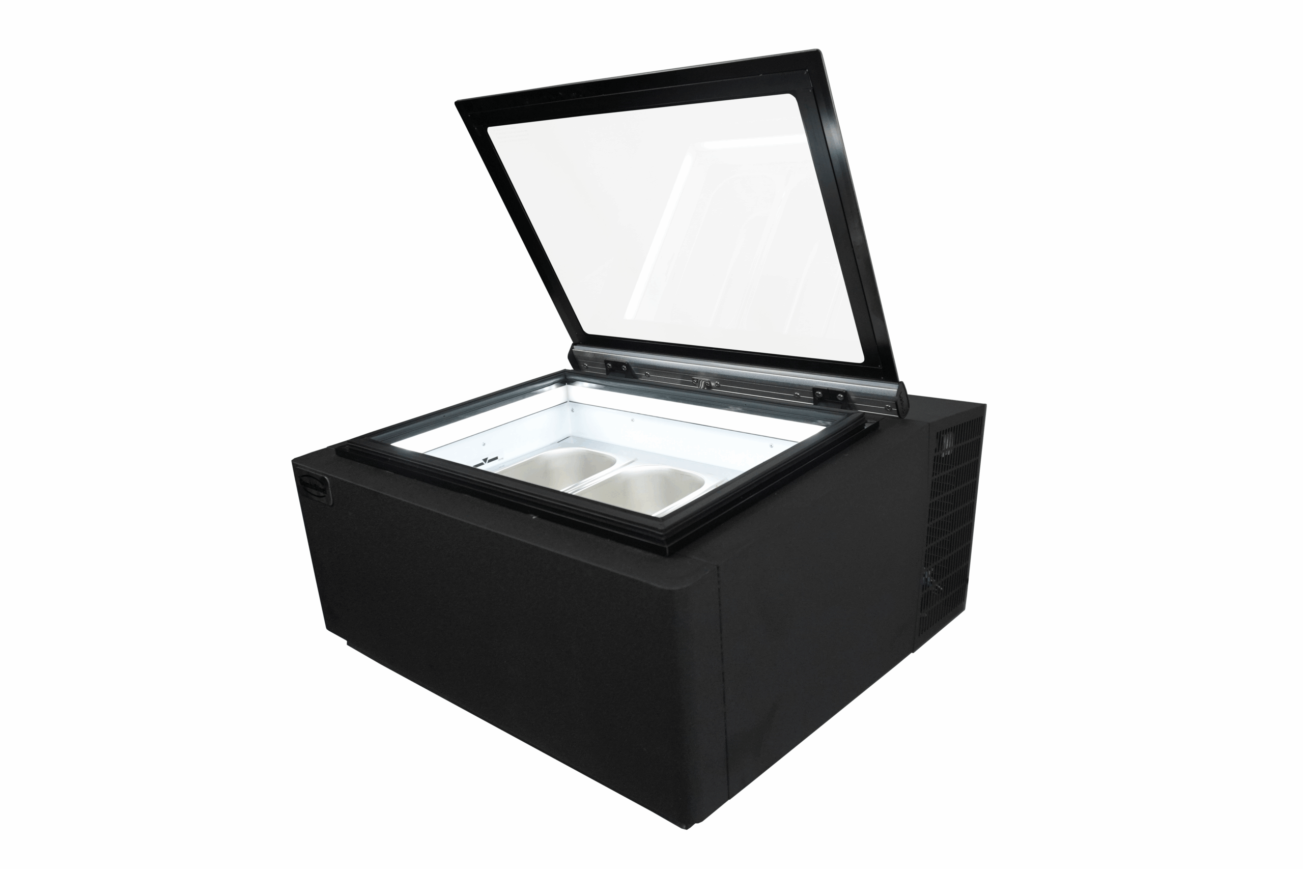 MODÈLE DE TABLE VITRINE À CREME GLACÉE NOIR S'OUVRE DU CÔTÉ CLIENT – Image 7