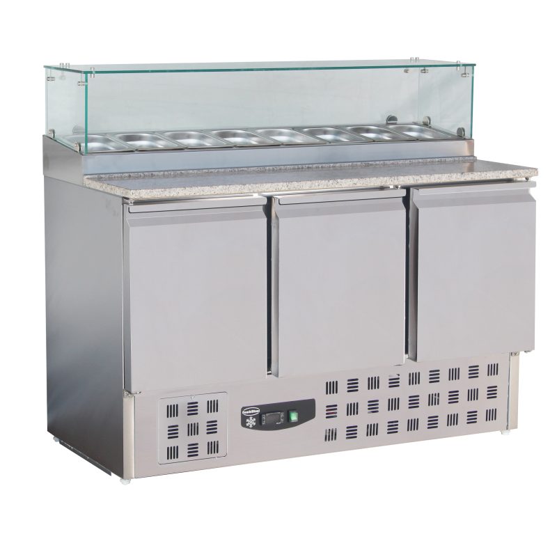 TABLE PRÉP POUR PIZZA AVEC VERRE 3 PORTES