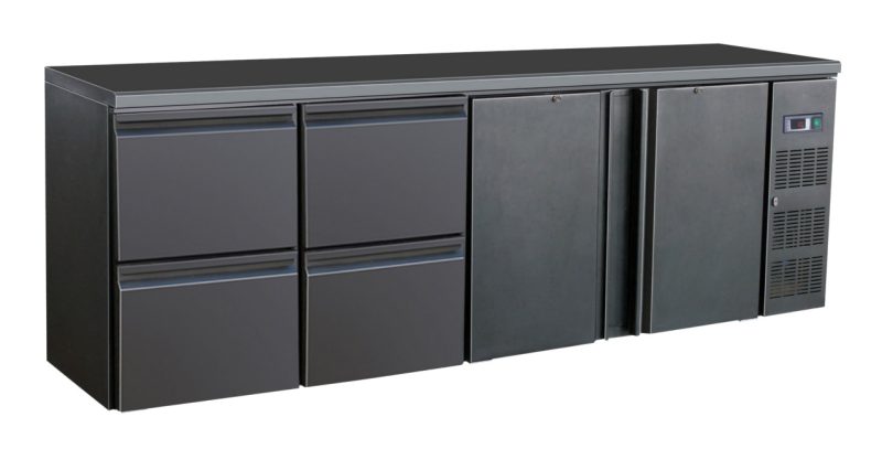 ARRIÈRE BAR RÉFRIGÉRÉE NOIR 2 PORTES ET 2 TIROIRS *TRANSPORT SUR DEMANDE*