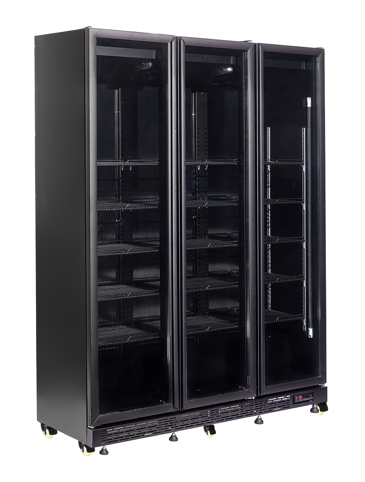 RÉFRIGÉRATEUR 3 PORTES EN VERRE NOIR NAP-1200 HT - AVEC PORTE CHAUFFANTE