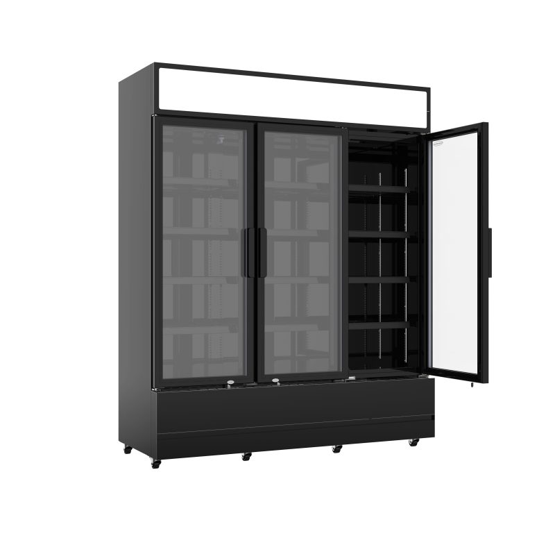 RÉFRIGÉRATEUR 3 PORTES EN VERRE NOIR FCU-1200 BL – Image 2