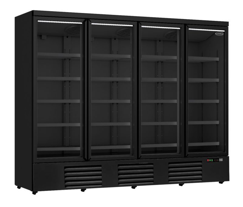 RÉFRIGÉRATEUR 4 PORTES EN VERRE NOIR JDE-2025R BL *TRANSPORT SUR DEMANDE*