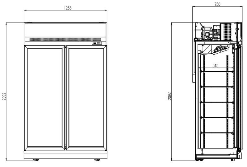 RÉFRIGÉRATEUR 2 PORTES EN VERRE NOIR INS-1000R BL – Image 2