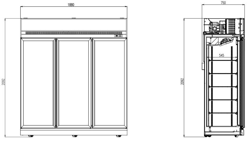 RÉFRIGÉRATEUR 3 PORTES EN VERRE NOIR INS-1530R BL – Image 2
