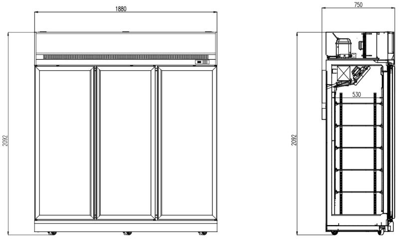 CONGÉLATEUR 3 PORTES EN VERRE NOIR INS-1530F BL – Image 2