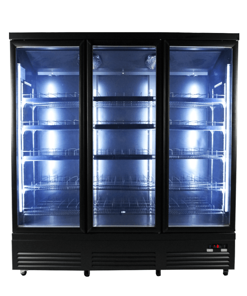RÉFRIGÉRATEUR 3 PORTES EN VERRE NOIR CEB-1600R BL – Image 2