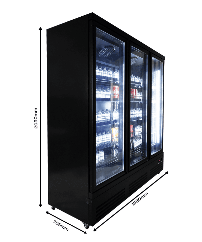 RÉFRIGÉRATEUR 3 PORTES EN VERRE NOIR CEB-1600R BL – Image 5
