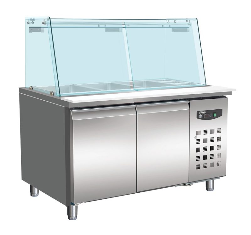 TABLE RÉFRIGÉRÉE PÂTISSERIE AVEC VERRE 2 PORTES 4x 1/1 GN RÉCIPIENT