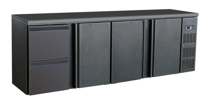 ARRIÈRE BAR RÉFRIGÉRÉE NOIR 3 PORTES ET 2 TIROIRS *TRANSPORT SUR DEMANDE*